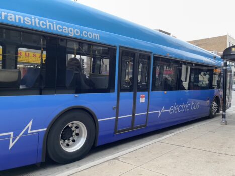 One of six electric busses that The City of Chicago is testing. The City plans to fully transition to electric busses by 2040.