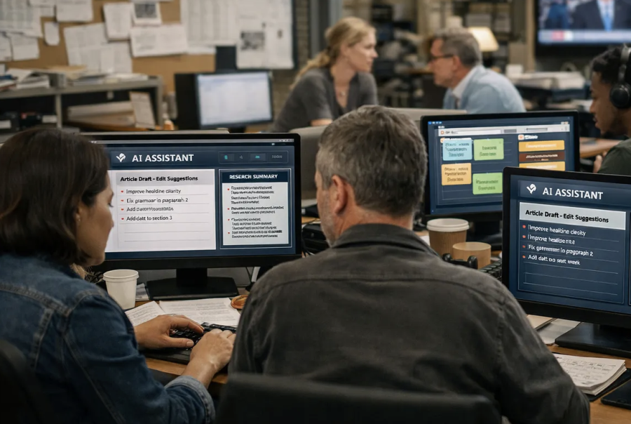 AI and newsrooms icon. Click for story