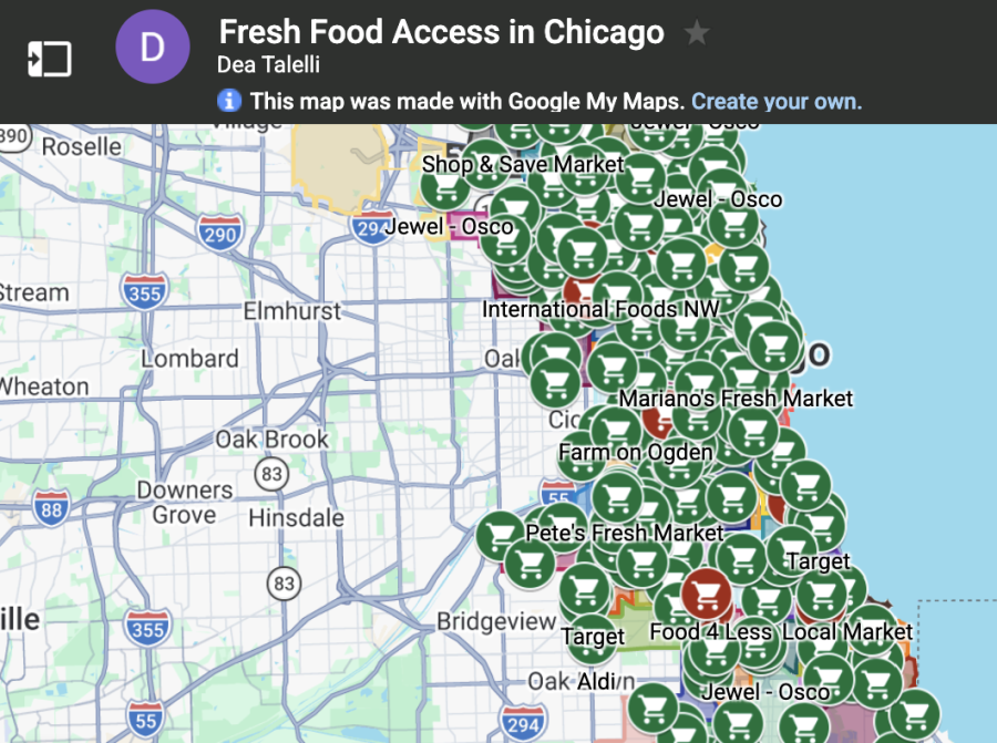 Food deserts map icon. Click for story